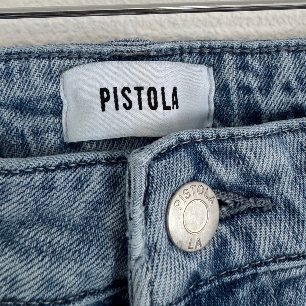 Pistola Women's High Rise Distressed Straight Leg Jeans - Light Wash - Picture 4 of 5